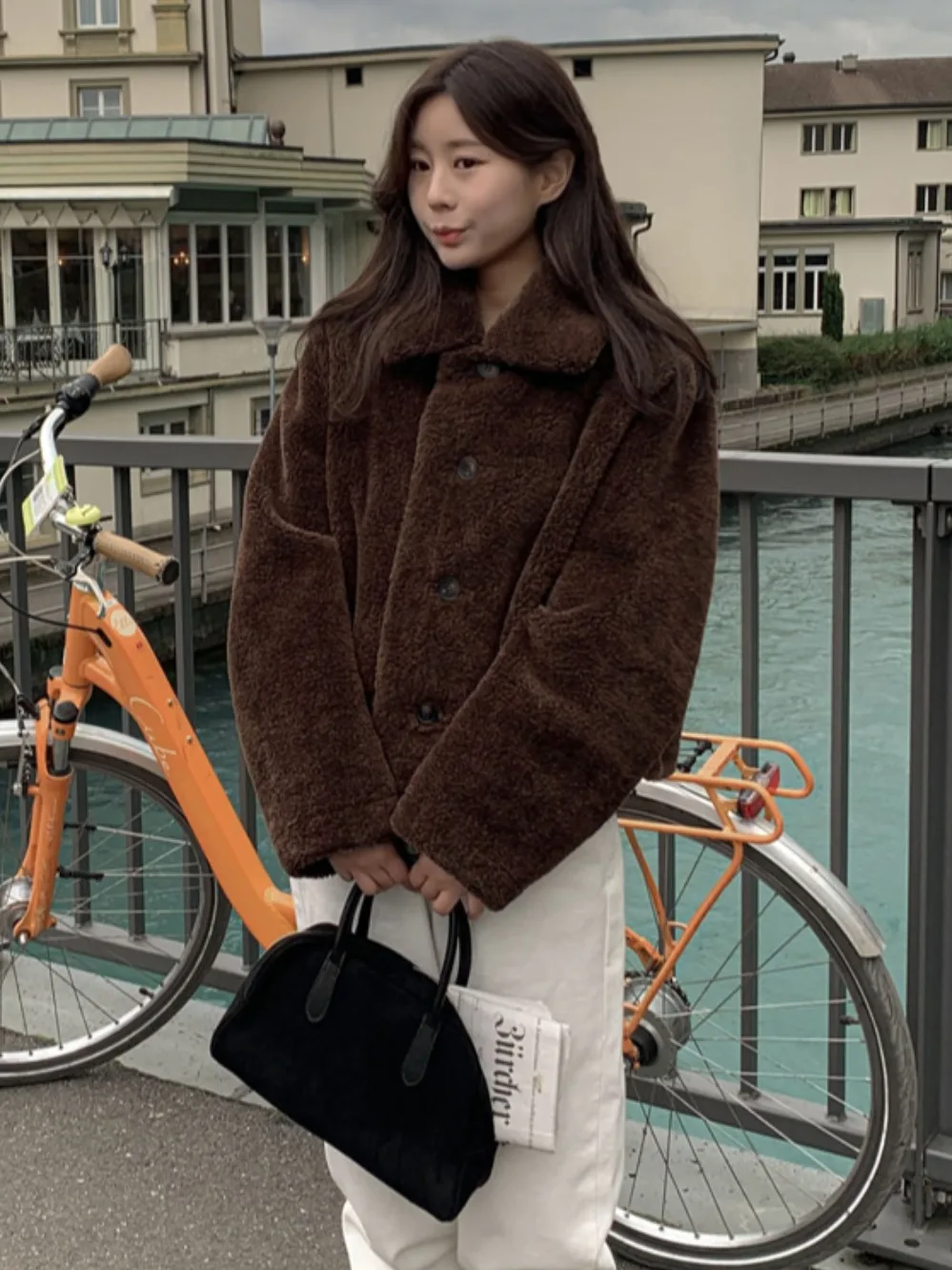 Jaet – vêtements Double face en fourrure d'agneau pour femmes, Chic, rétro, col en cuir et fourrure, tendance, haut chaud, tendance, rue