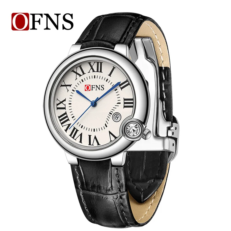

Кварцевые часы OFNS для пар с римскими цифрами, модные, повседневные, водонепроницаемые, с календарем, мужские и женские деловые часы