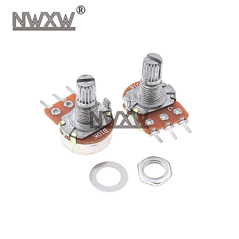 5pcs/lot WH-148 B10K 10k single 3-pin volume adjustment potentiometer B103 shaft length 15mm with nut and washer