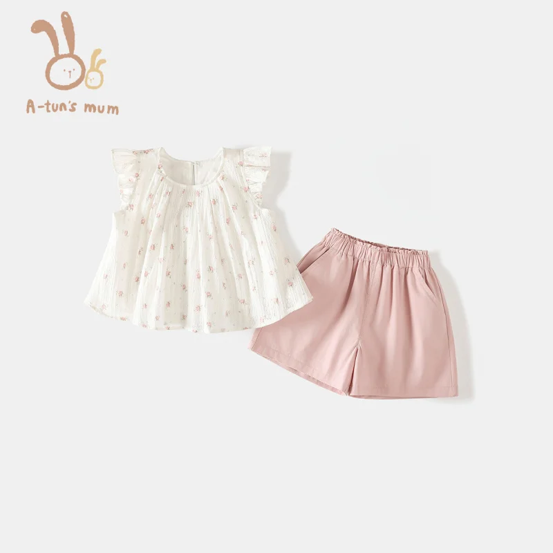 

Summer new girls' outfit: pure cotton floral thin stylish two-piece set for children