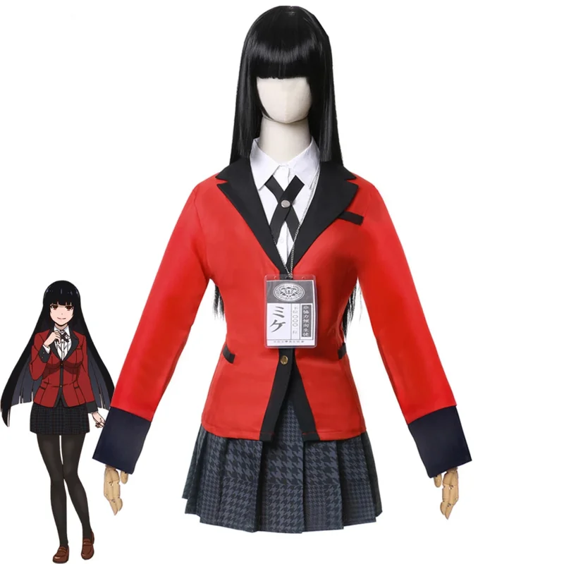 Kakegurui Jabami Yumeko Compulsive Gambler Yumeko Jabami Cosplay Costume and Wigs Halloween Woman Party Costumes