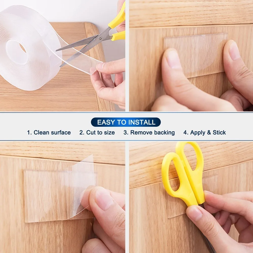 3 Rolls Double Sided Nano Tape Transparent Adhesive Tape Traceless Removable Washable Suitable for Carpets Photo Walls 30mm Wide