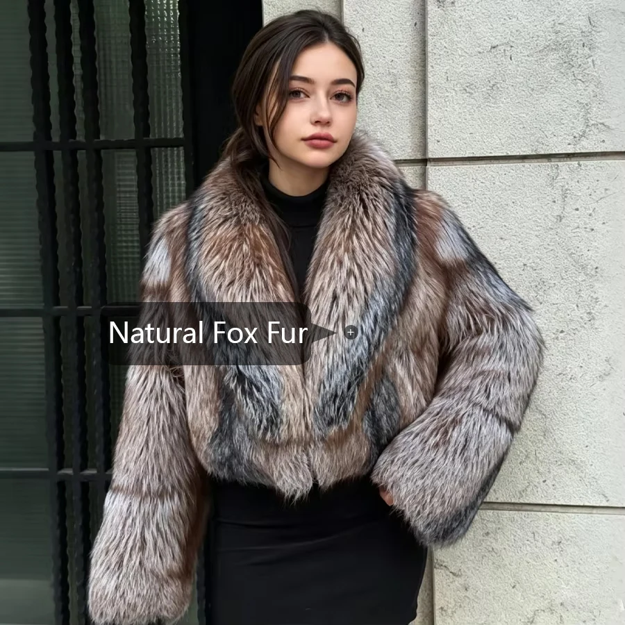 Abrigo de piel de zorro dorado lsland, chaqueta de piel auténtica con cuello, abrigo corto de piel de zorro plateada auténtica, recién llegado, abrigo de piel Natural para mujer