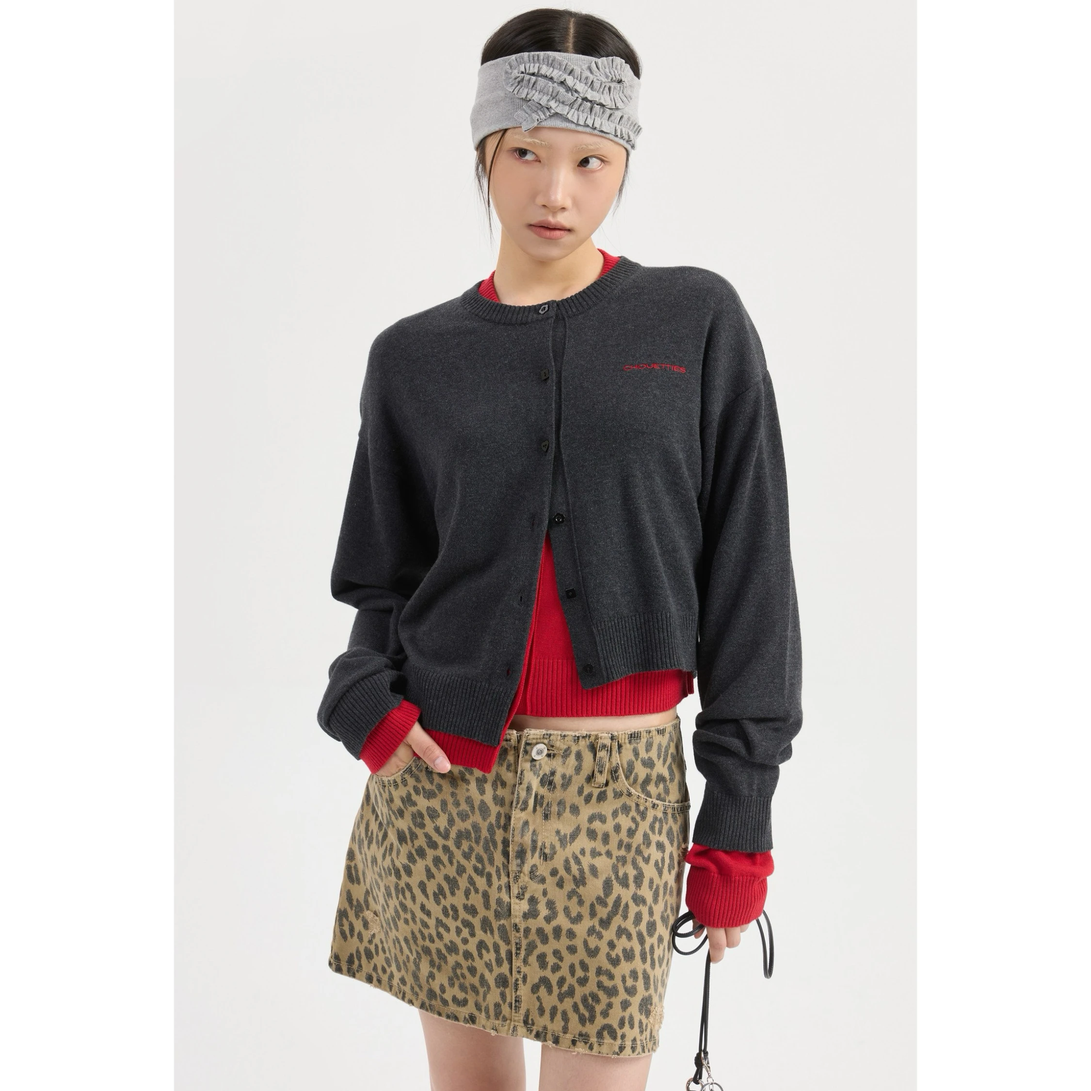 

Lemon Cheese LUC25 Winter Knitted Cardigan round Ne Embroidered Irregular Color Casual Women's ort Outerwear