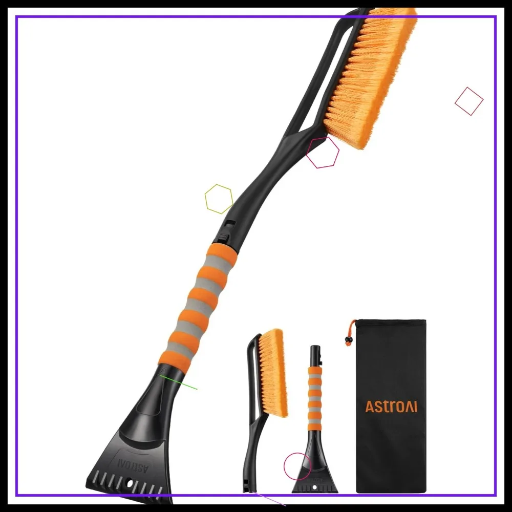 

27-дюймовая усиленная щетка для снега и скребок для льда для автомобилей, грузовиков, внедорожников с эргономичной рукояткой из пеноматериала - съемная конструкция