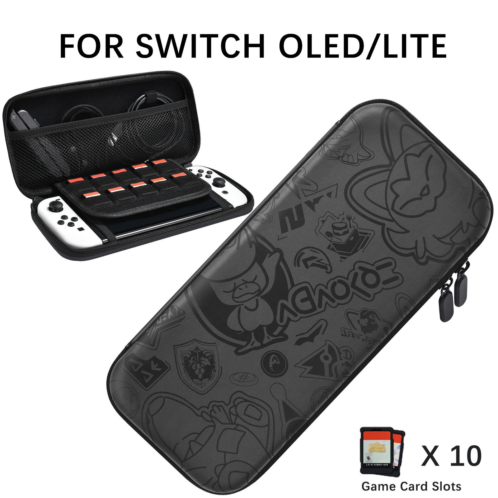 

FUNLAB Switch Case, Compatible with Nintendo Switch/OLED, EVA Shockproof Protective Design with 10 Game Holders - Black Gray