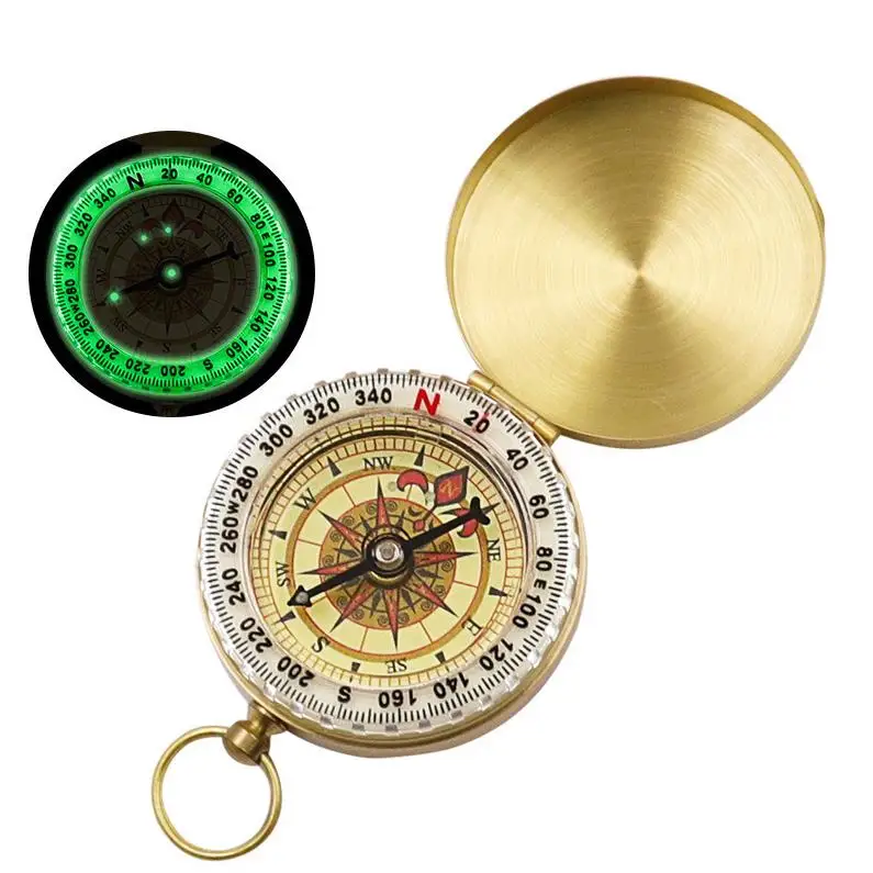 

100pcs Compass Gifts Camping Hiking Portable Pocket Brass Gold Color Copper Compass Navigation with Noctilucence Display ni271