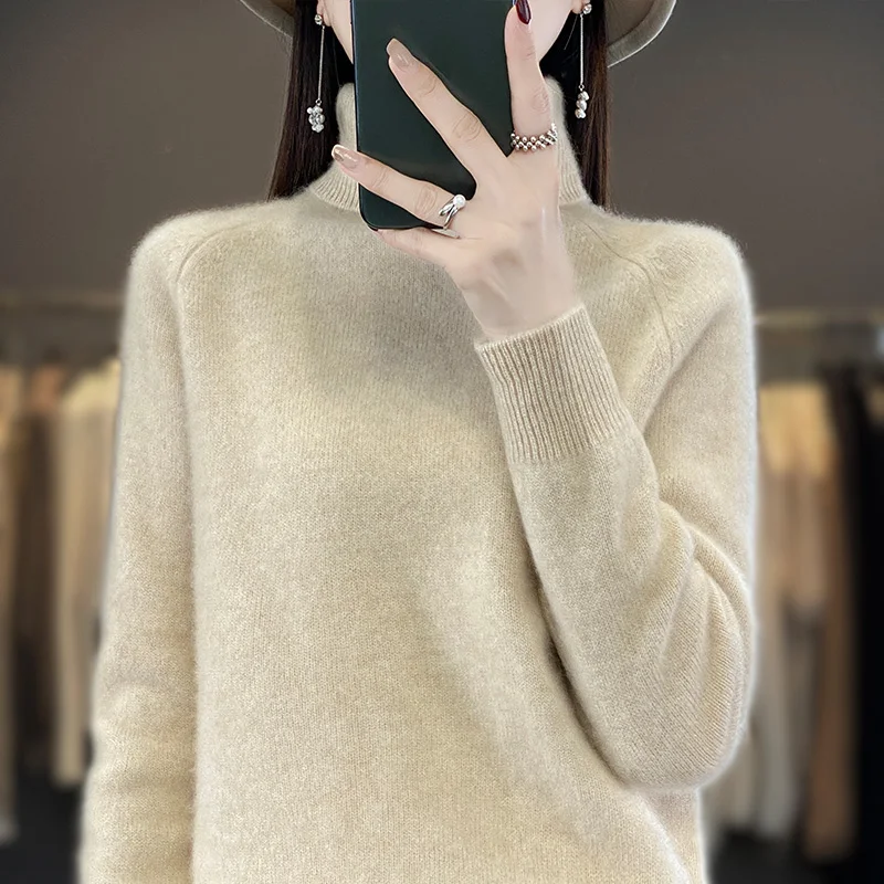 LDZWSM Cashmere Sweater Women Long Sleeve Turtleneck Merino Wool Casual Jumpers Solid Knitwear Pullover Tops Autumn