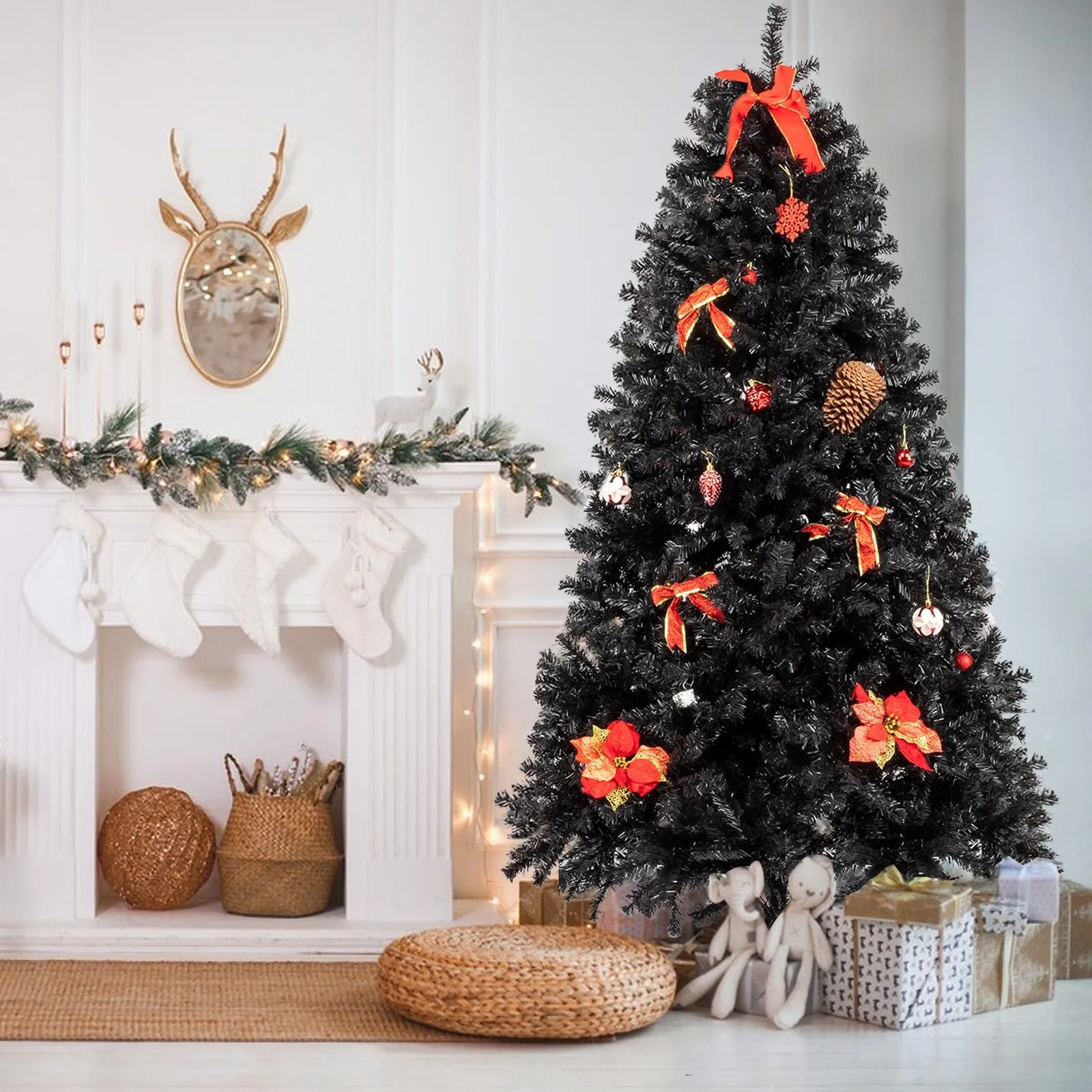 Árbol de Navidad de 7 pies con soporte, árbol de Navidad artificial tupido, decoración del hogar