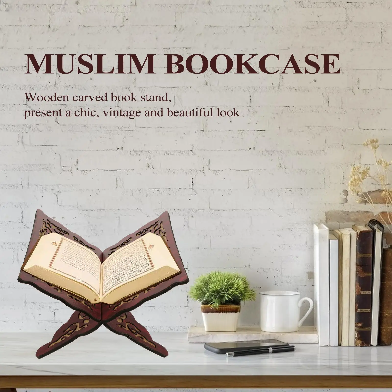 Wooden Quran 21x29cm Islamic Book Stand Small Wine Red Islamic Holder Detachable Easy Storage Book Wooden Holder Display