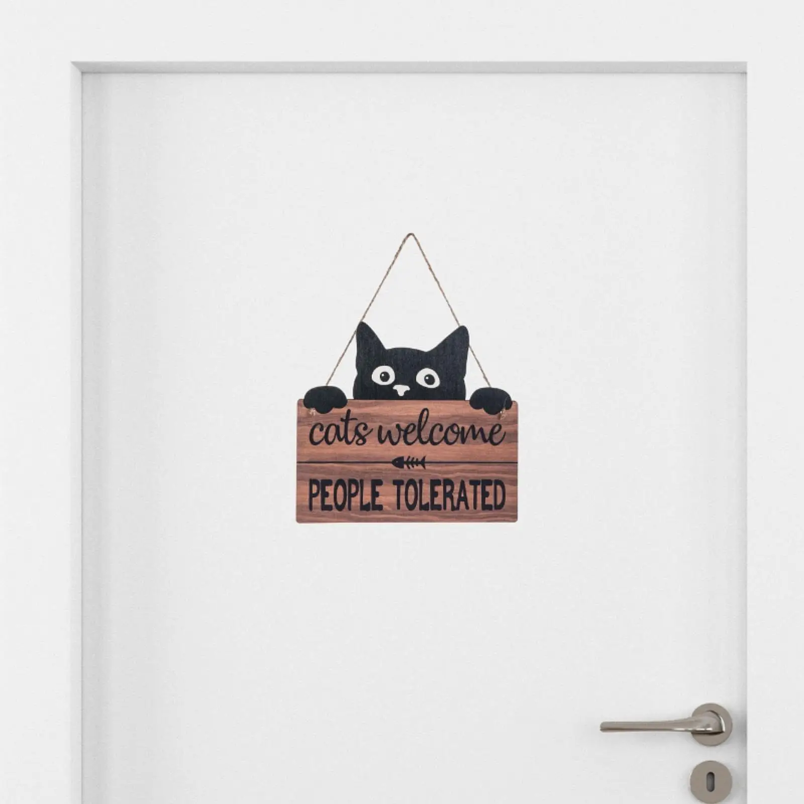 Cat People Tolerated Hanging Sign Funny Cat Welcome Sign Ornament Kitty Front Door Wood Sign for Décor Pet Shop Outdoor