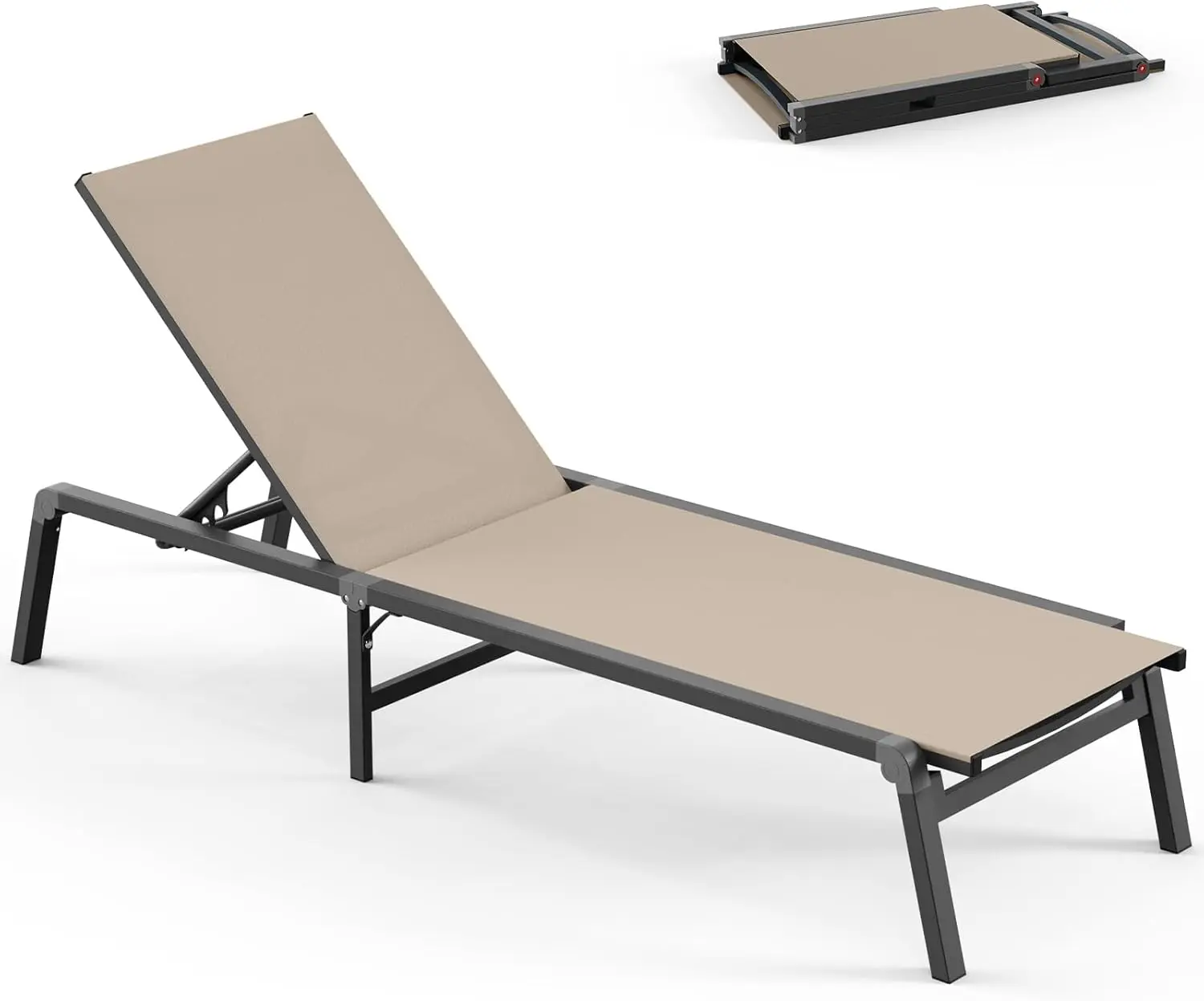 

Foldable Pool Lounge Chair, Aluminum Frame with 5-Position Recliner - Easy Assembly for Outdoor Use