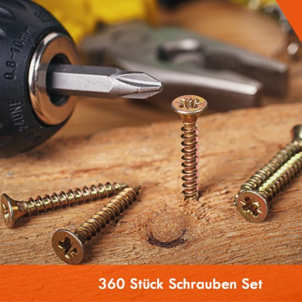 360 قطعة M3 M3.5 M4 عبر رئيس الألياف المسامير الخشب الأجهزة مسامير المجلفنة الذاتي التنصت مسامير خشب مجموعة GB/T 846-1985