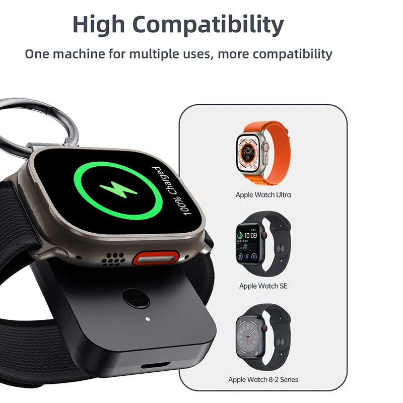 1000mAh Magnetic Wireless Power Bank for Apple Watch 2-8SE Ultra 2-in-1 Keychain Portable Charger for Samsung Watch Watch Phone - view 3