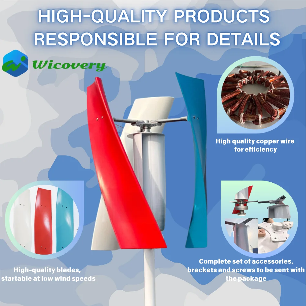 Factory 1KW 2KW 3KW Wind Turbine Generator For Home Low Noise 1000W 12V 24V 48V Small Vertical Windmill With MPPT Controller