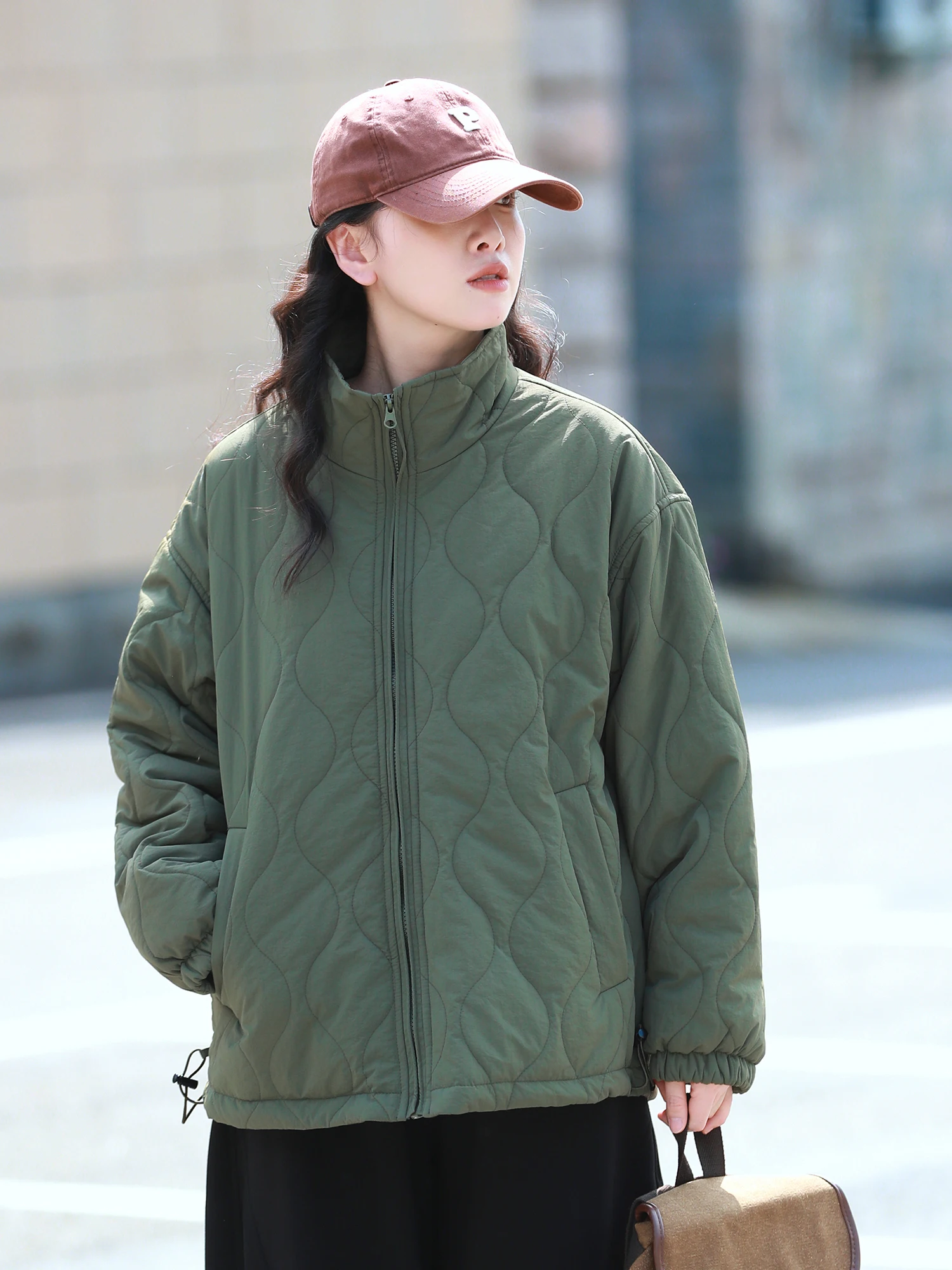 

Retro Japanese Sle Women's Cotton Jaet Warm Fce Stand Collar Gourd Pattern Diamond id Thiened Long Sve Zipper