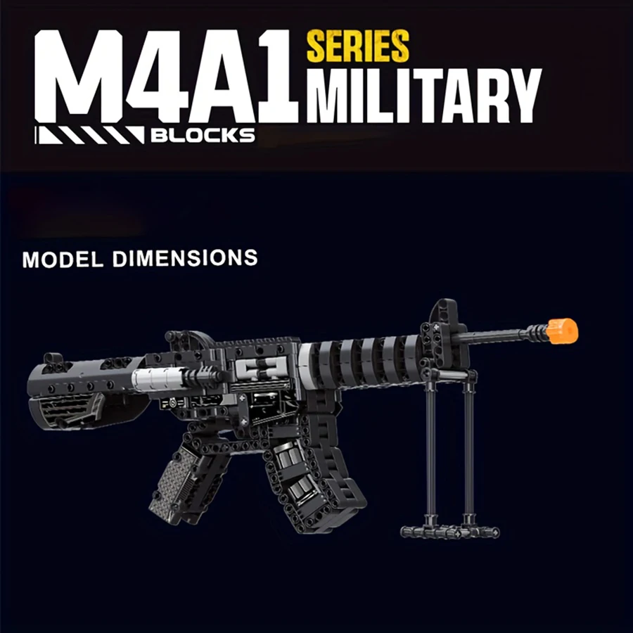 

Модель строительного блока игрушечного пистолета. Игрушечный сборный черный пистолет серии M4A1 поставляется с подставкой. Подарок мальчика