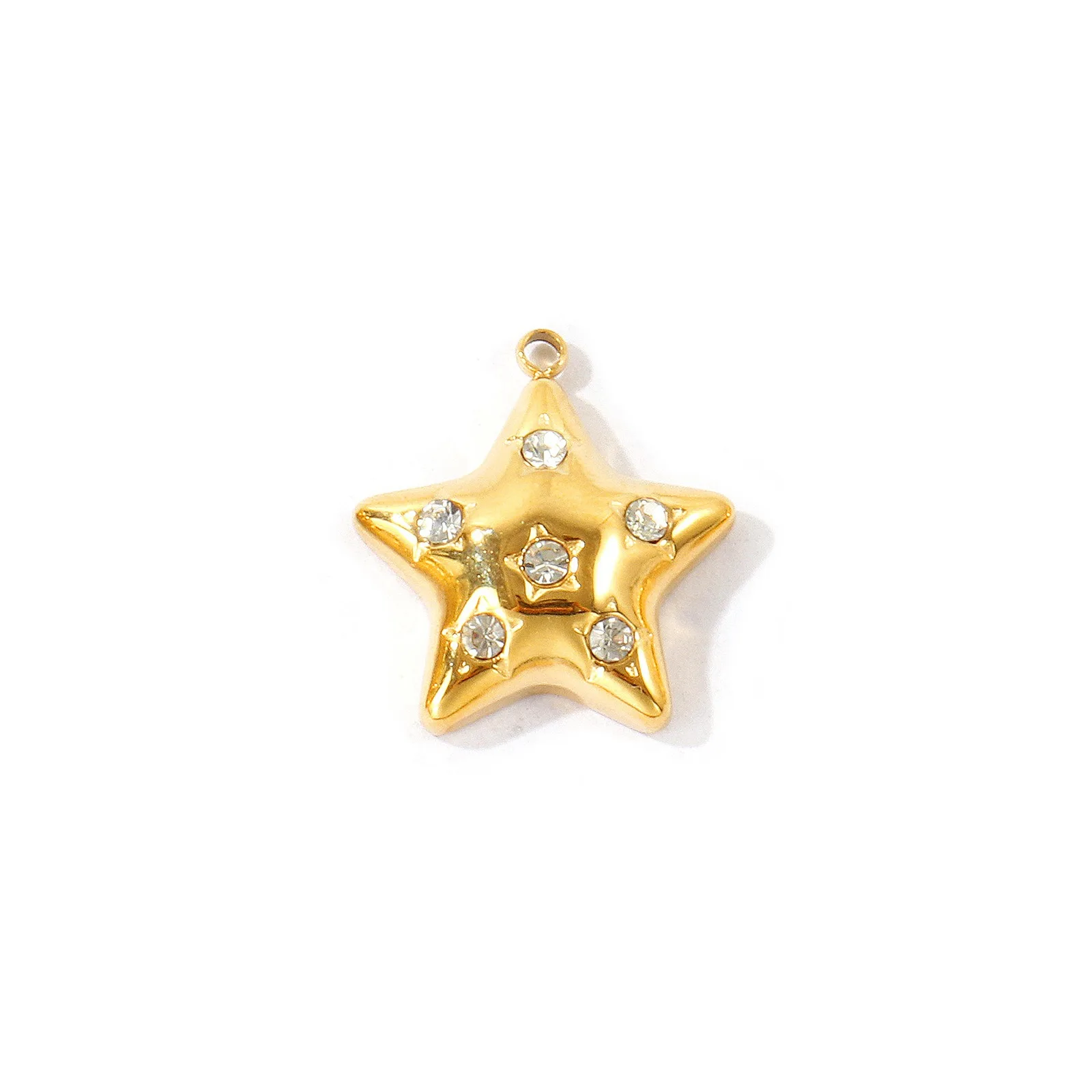 1 Stück 304 Edelstahl-Anhänger, geometrische Blume, Stern, klarer Strass, 18 Karat vergoldet, Anhänger für DIY-Halskette, Schmuckherstellung – Detail 3