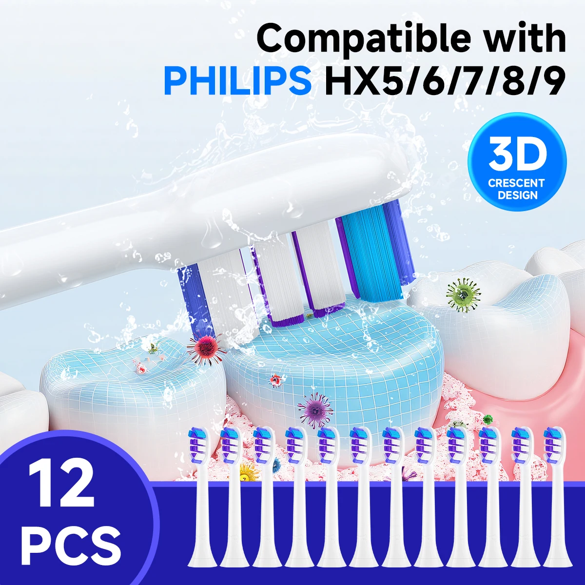 

Сменные насадки для зубных щеток, 12 шт., совместимые со сменными насадками для электрических щеток Philips 4100, 6500, 6100, 7500, 5300