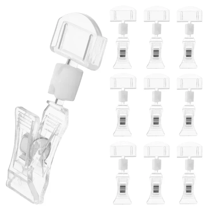 10Pcs Merchandise Sign Clips, Clear Acrylic Price Tag Holders, Table Card Type Price Display Clamps for Supermarket Retail Store