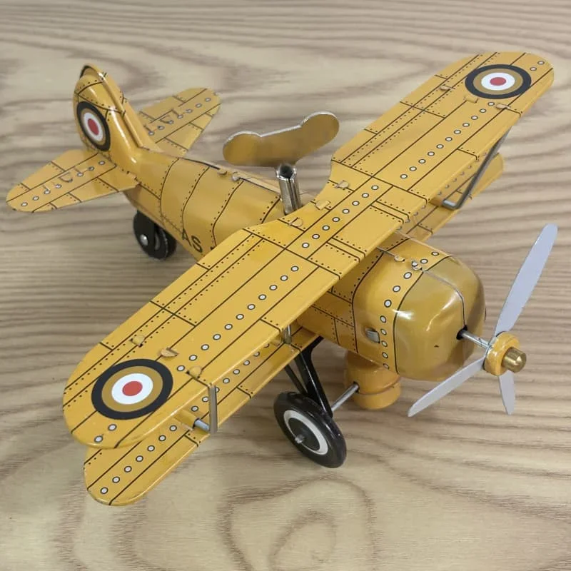 [Funny] Adult Collection Retro Wind up toy Metal Tin second world war fighter propeller plane Mechanical toy Clockwork toy gift