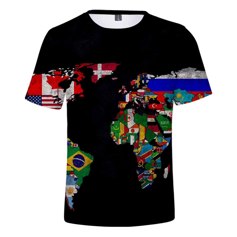 Casual Boys Girls 3d Printed World Map T-shirts Kids Hot Sale Unisex Short Sleeve Tops Children\'s Clothing