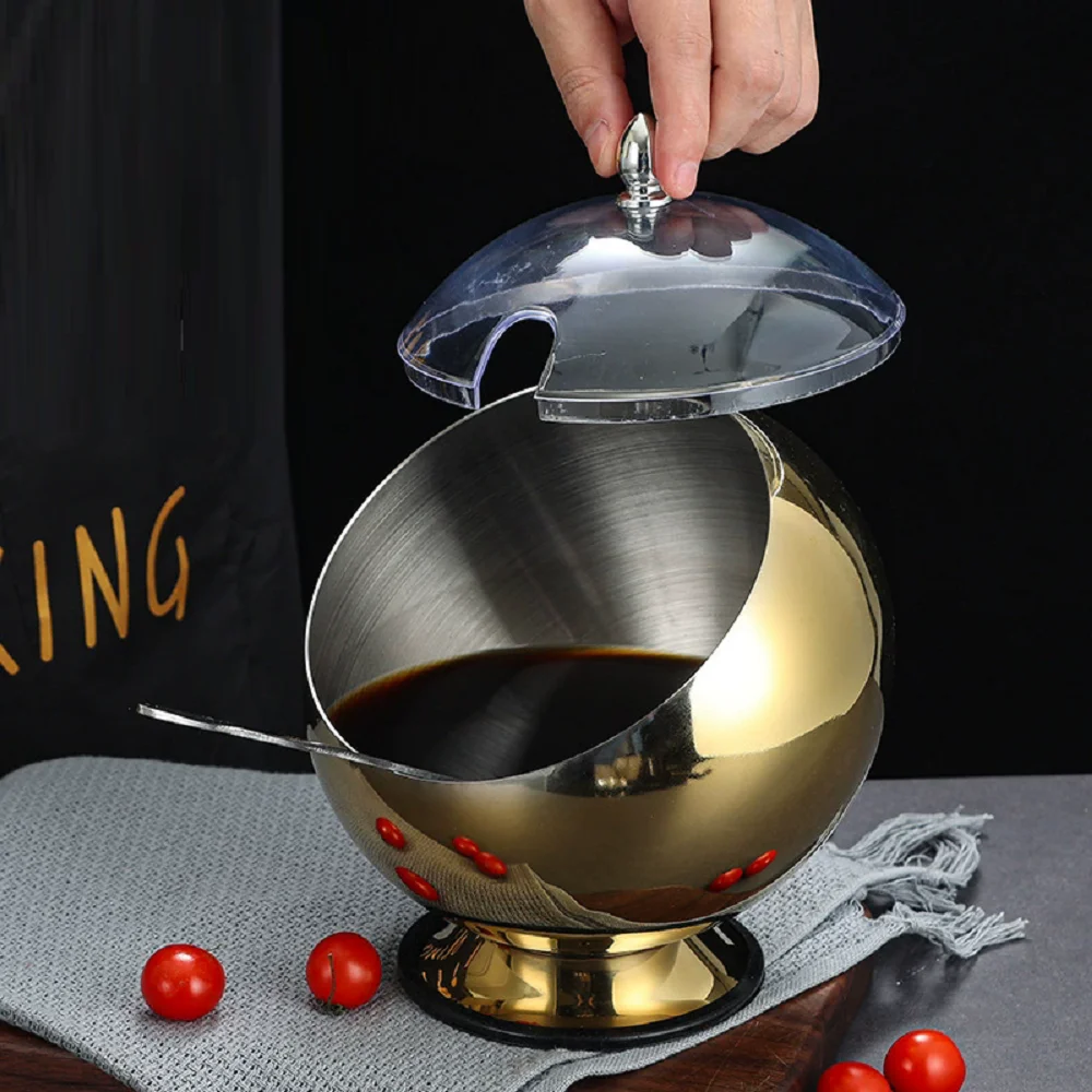 Gold Stainless Steel storage Oblique mouthed Sauce Bowl Buffet Seasoning basket bowl Jar dish Container Salad Spherical Bowl