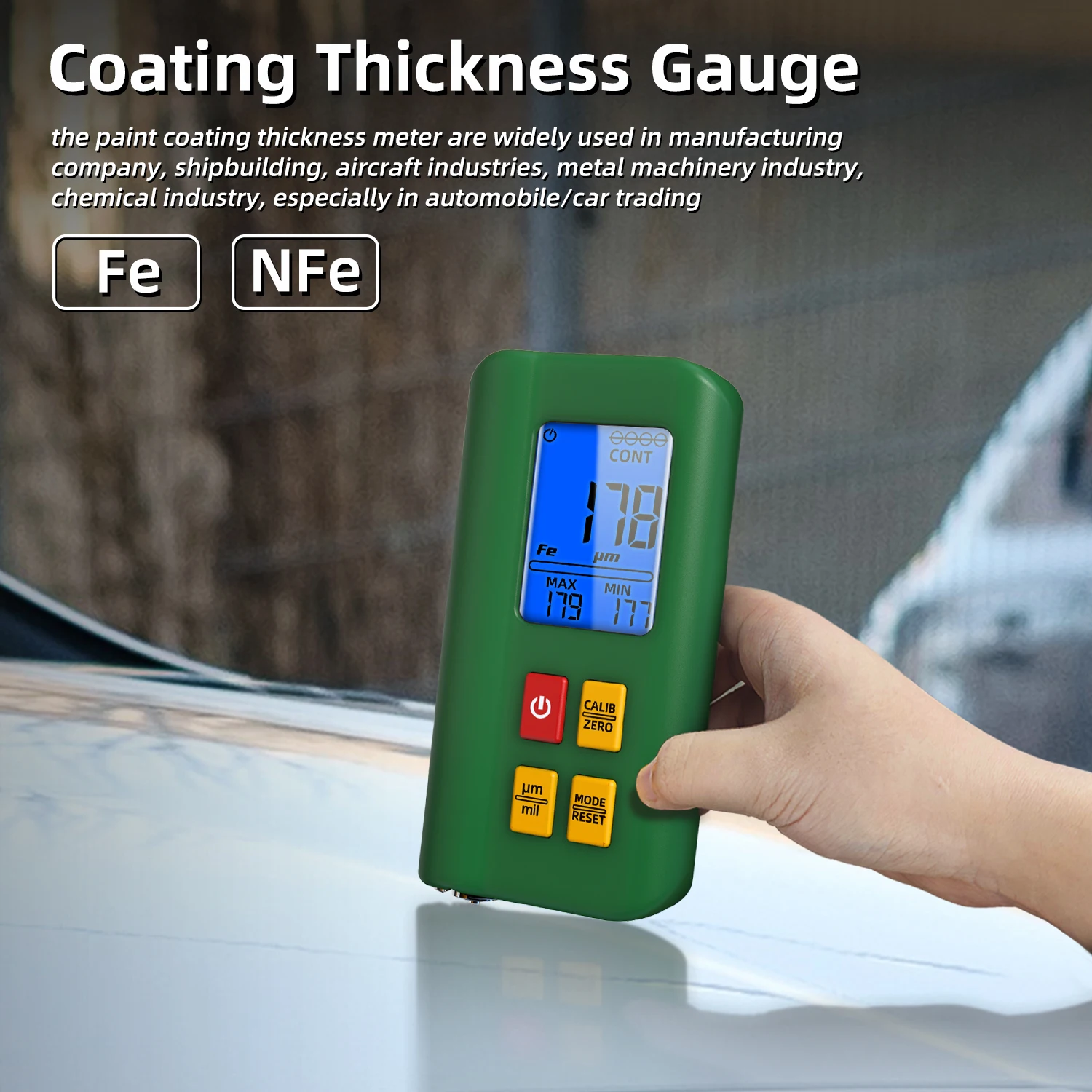 BSIDE New Coating Thickness Gauge Rechargeable Car Paint Film Thickness Tester Tool 0.1micron/0-1500µm Fe/NFe MAX/MIN Measuring