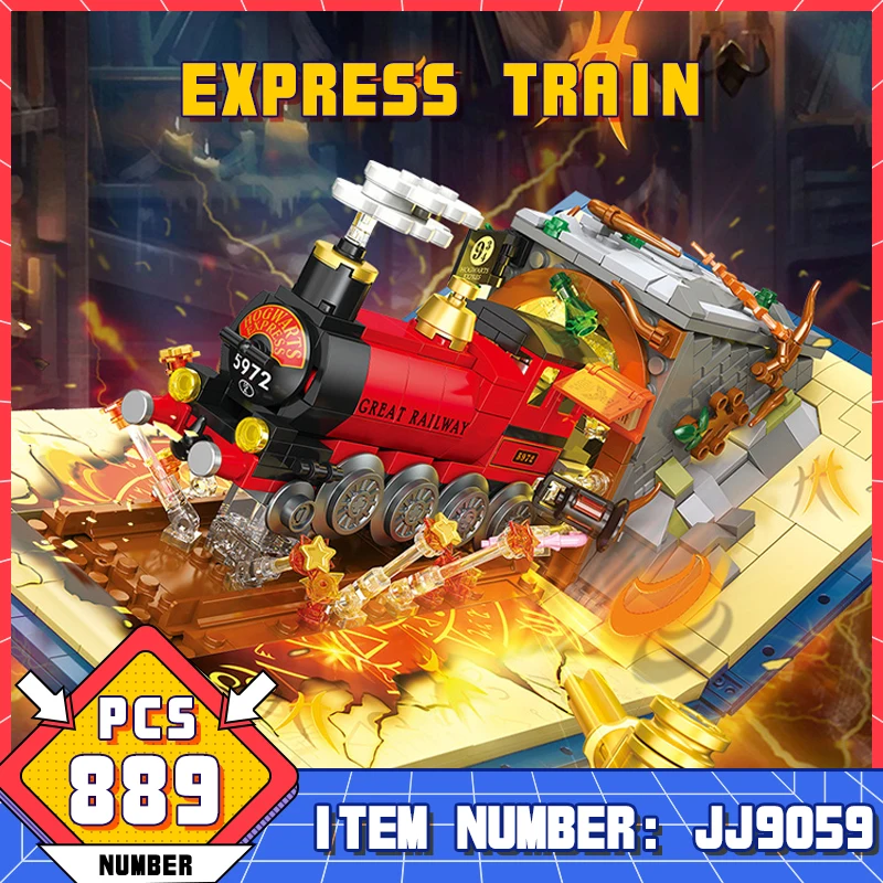 

JJ9059 Ideas Magic Books Express Train Building Blocks Movie Railway Track Train Bricks Toy Desktop Decoration Assembly Model