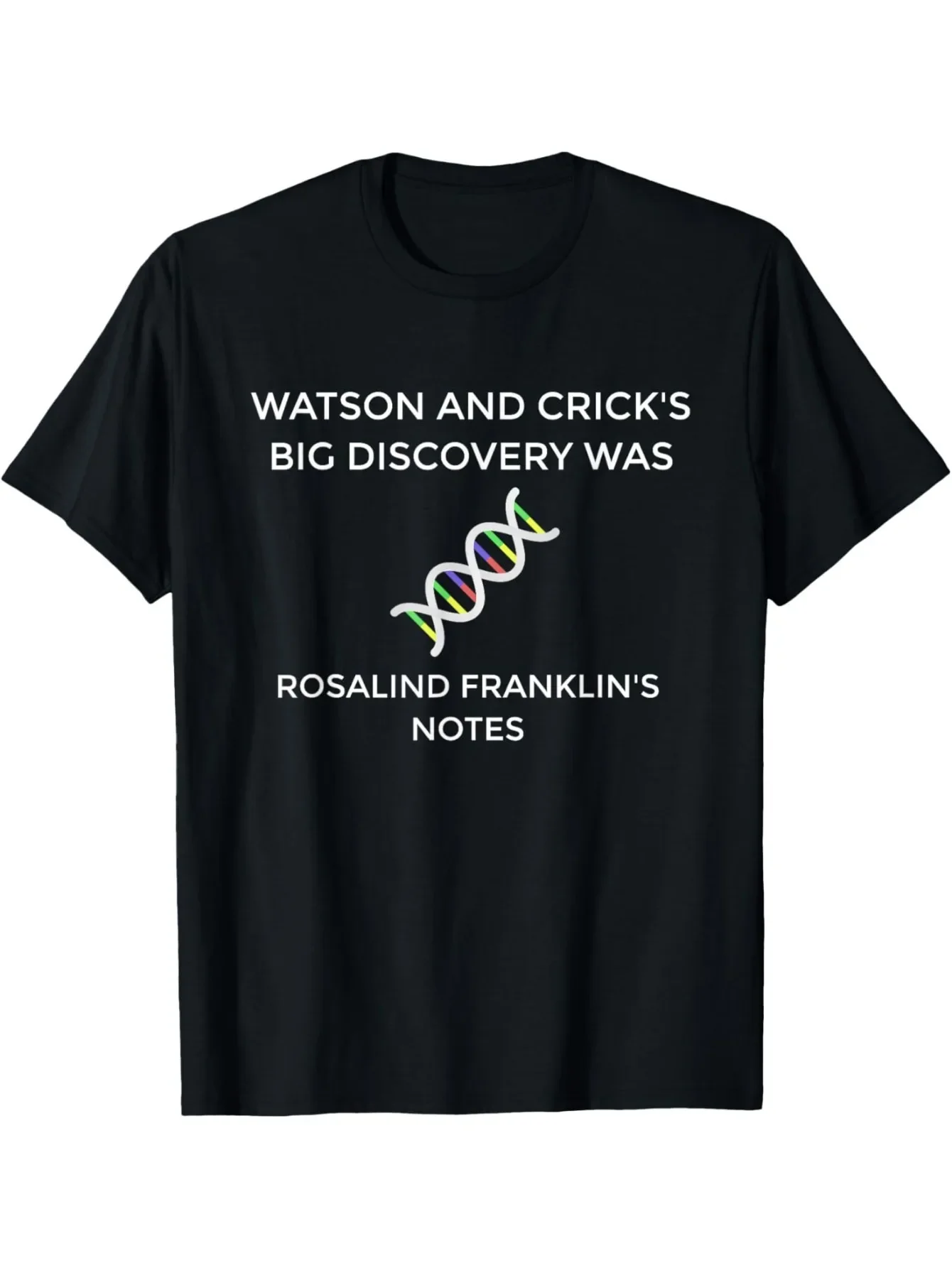 DNA Discovery Watson Crick T-Shirt- Black Science Graphic Tee with Rosalind Franklin's Notes Design| Loose Fit Casual Shirt for Science Enthusiasts and History of Science Fans Round Neck Short Sleeve Lightweight Washable