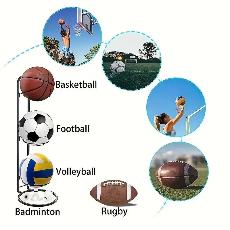 Rack de armazenamento de basquete com 3 camadas, jardim de infância, futebol interno, basquete, vôlei, suporte, equipamento esportivo, cesta de armazenamento