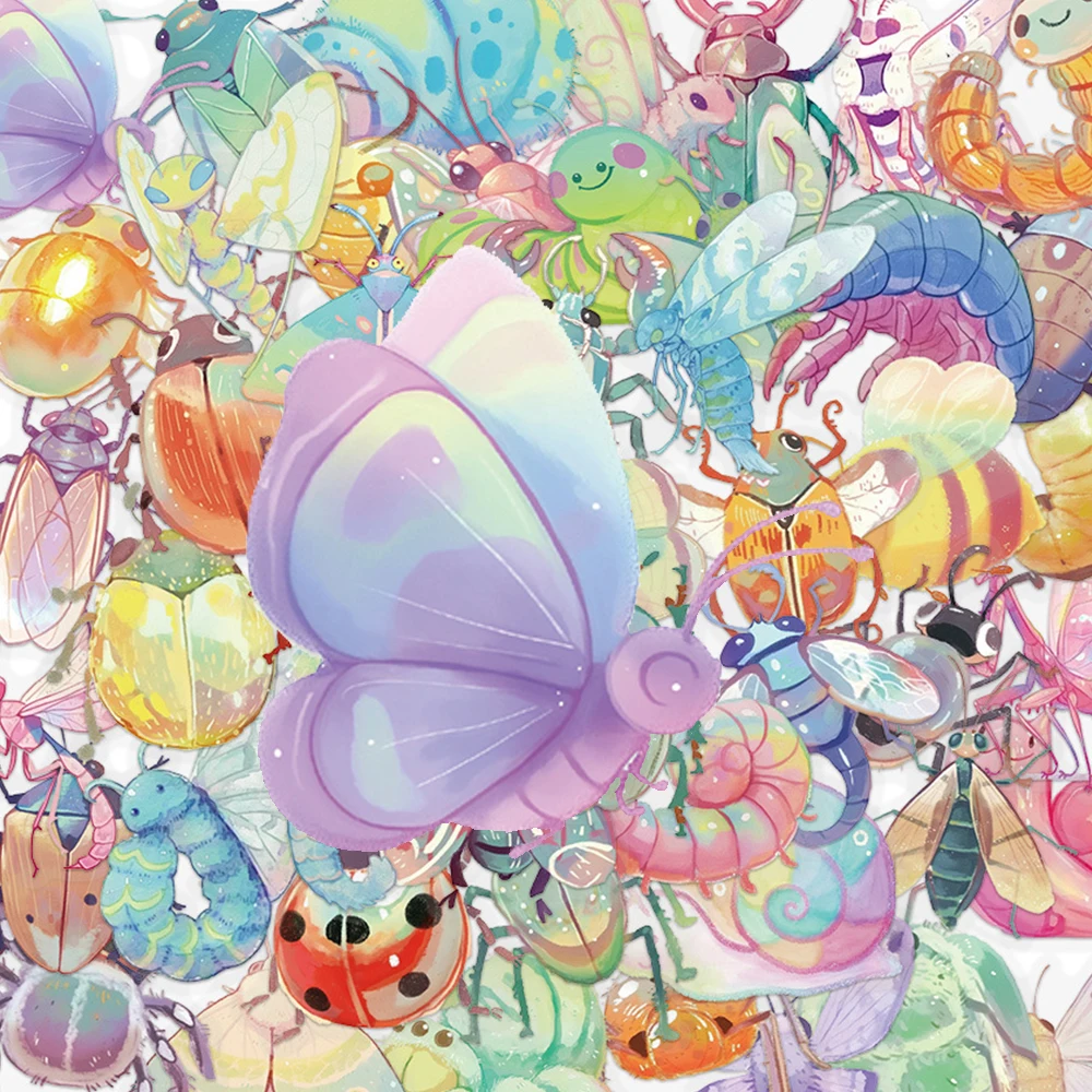 

10/30/50pcs Transparent Cute Cartoon Insect Stickers Colorful Ladybug Moth Decals Decoration DIY Phone Stationery Kawaii Sticker