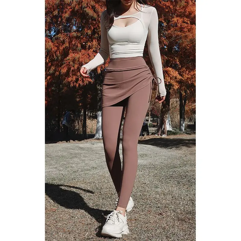 2024 New Design Fake Two Pants Skirts Yoga Leggings with Short Skirts Fitness & Yoga Wear Yoga Leggings Women Sport Pants M105