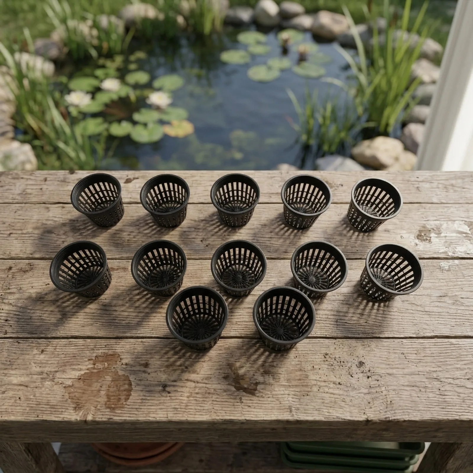 Round Black Pond Plant Holders Pack of 10 Weather Resistant Recycled Plastic with Optimized Drainage and Water Exchange
