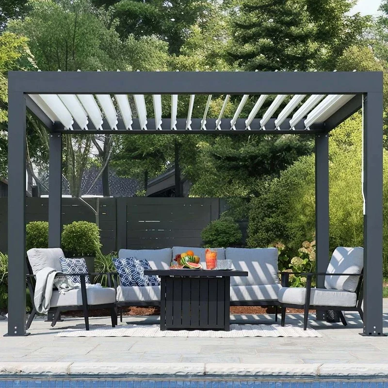 Heavy-duty Motorized Aluminum Outdoor Pergola Stackable Retractable Roof Suitable Balconies Gardens Carports All-weather Use