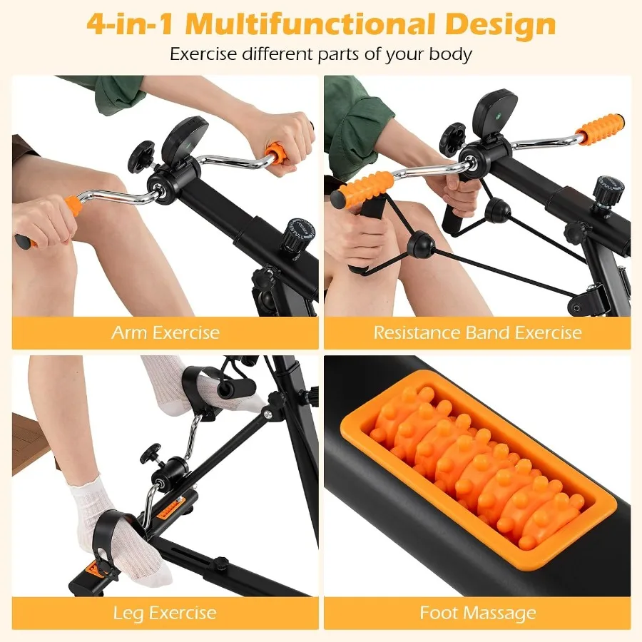 Pedal Exerciser Bike Arm Leg Knee Physical Therapy Peddler, Adjustable Fitness Equipment Home Exercise Bike with LCD Monitor fo