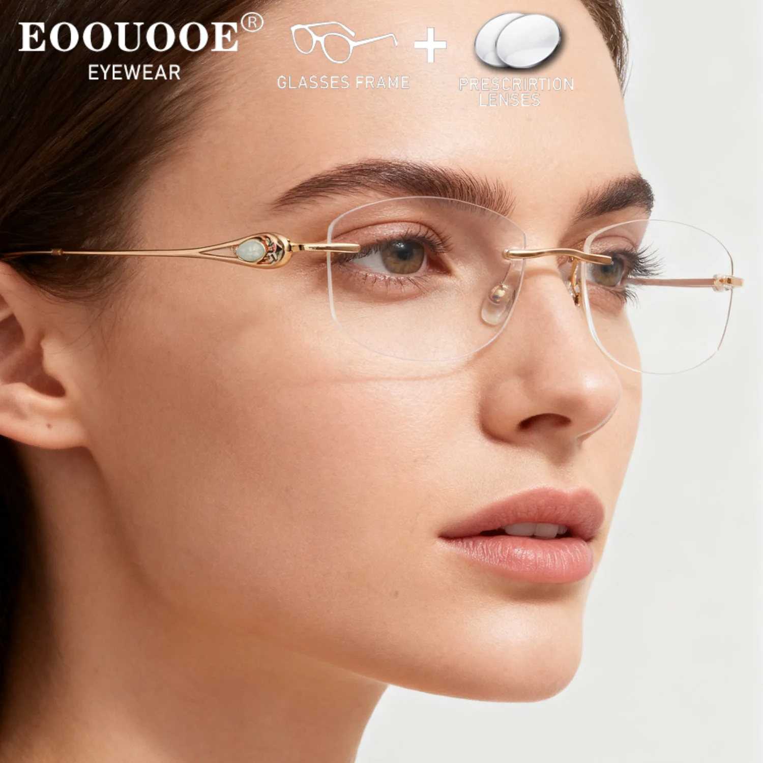 

Women New Rimless Glasses Pure Titanium Optical Eyewear With 1.61-8 Prescription Lenses UV Progressive Myopia Reading Eyeglasses