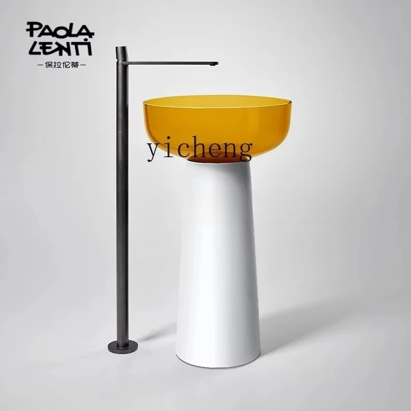 YS-9 Minimalist Color Transparent Resin Column Basin Floor-to-ceiling Round Integrated Floor-to-ceiling Crystal Wash Basin