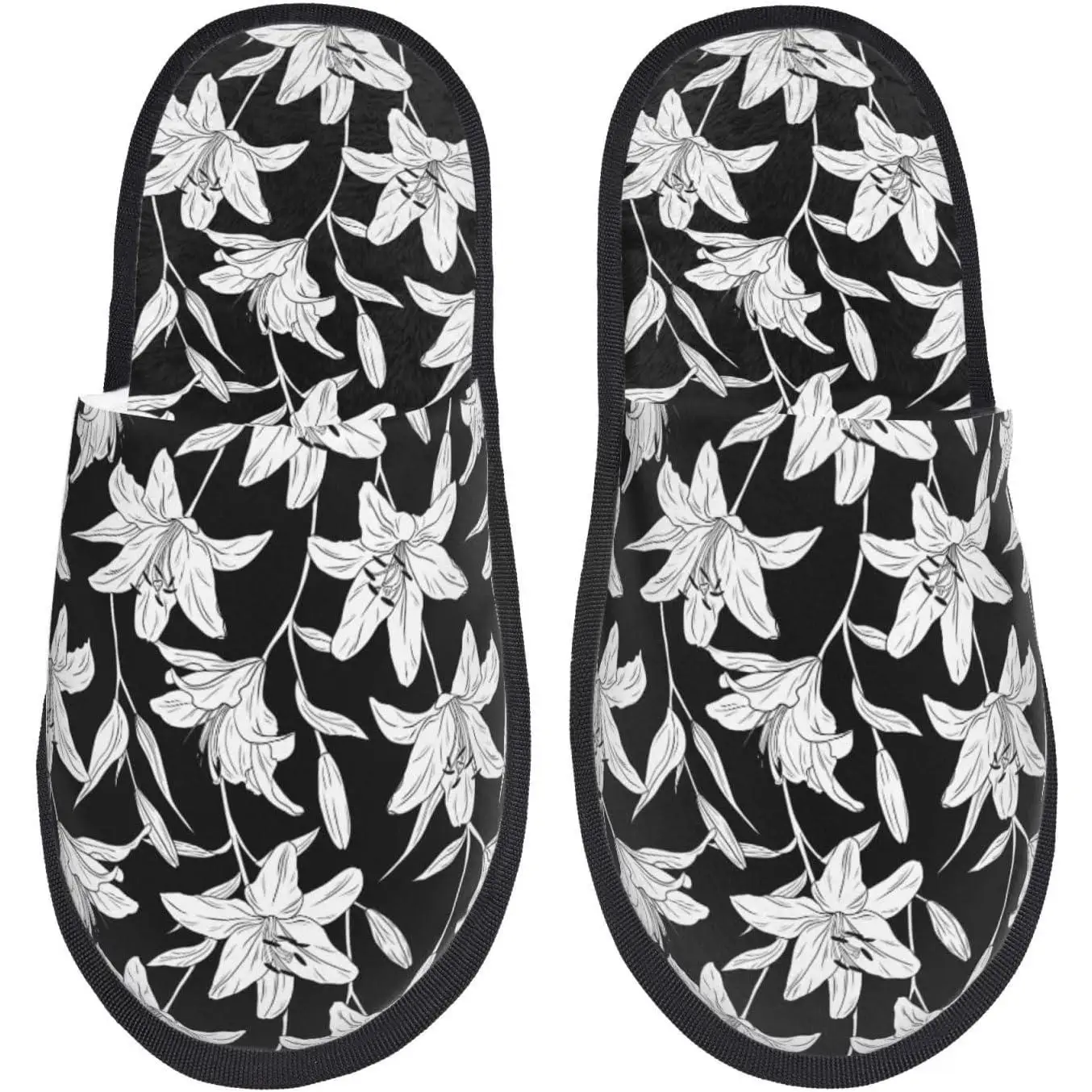 Zapatillas de casa de invierno para interiores y exteriores con estampado de flores de lirios para mujer, zapatillas de invitados para dormitorio y mujer