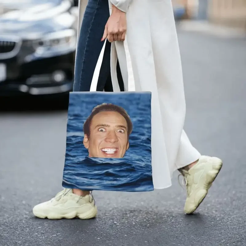 Sac à provisions en toile personnalisé pour femme, fourre-tout, durable, épicerie, meme drôle, Nicolas Jos en mer