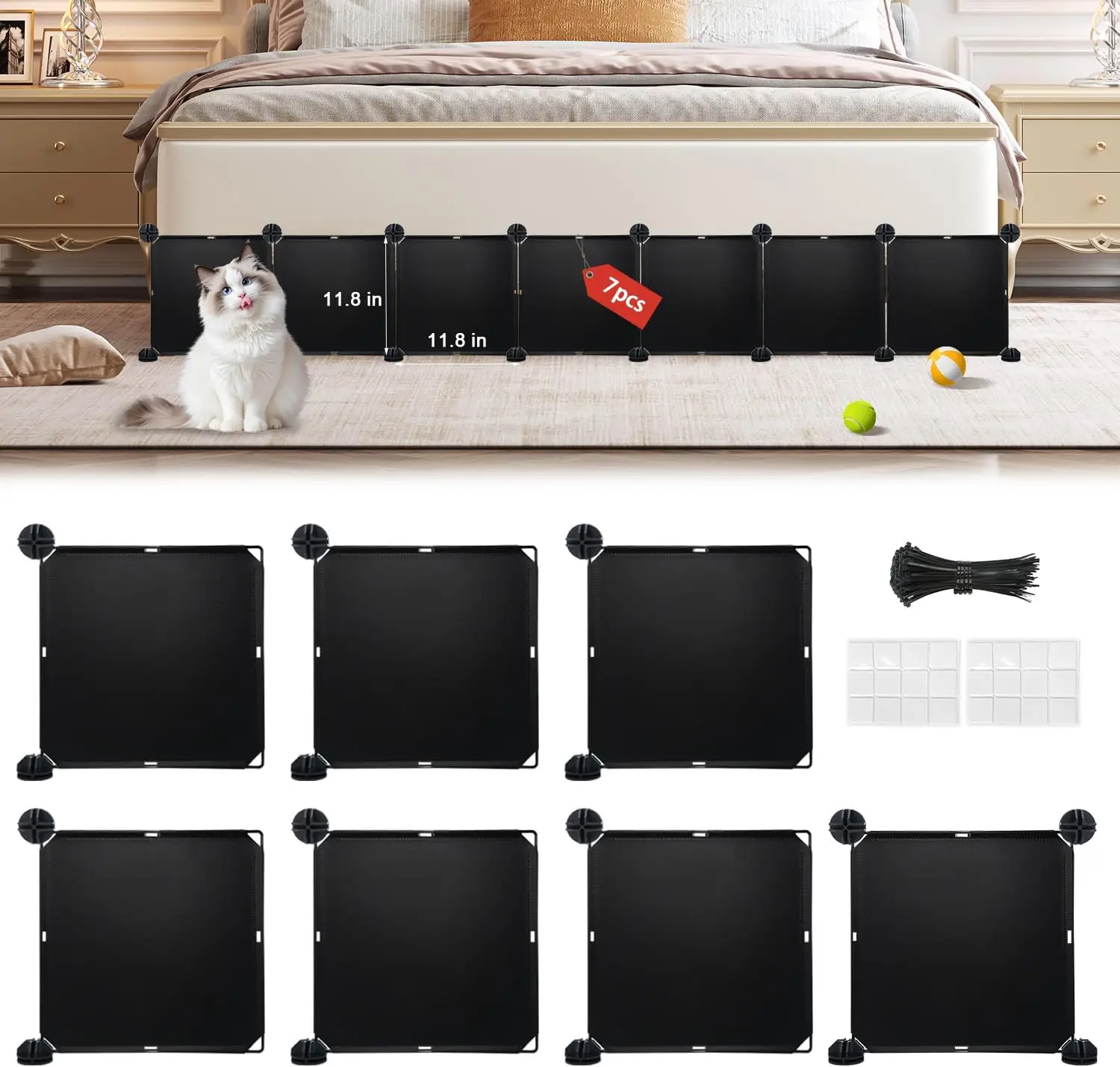 

Professional Under Bed Couch Blocker For Pets, 11.8"" Height 83"" Length In Total, Multi-Purpose Under Bed Blocker, Adjustable