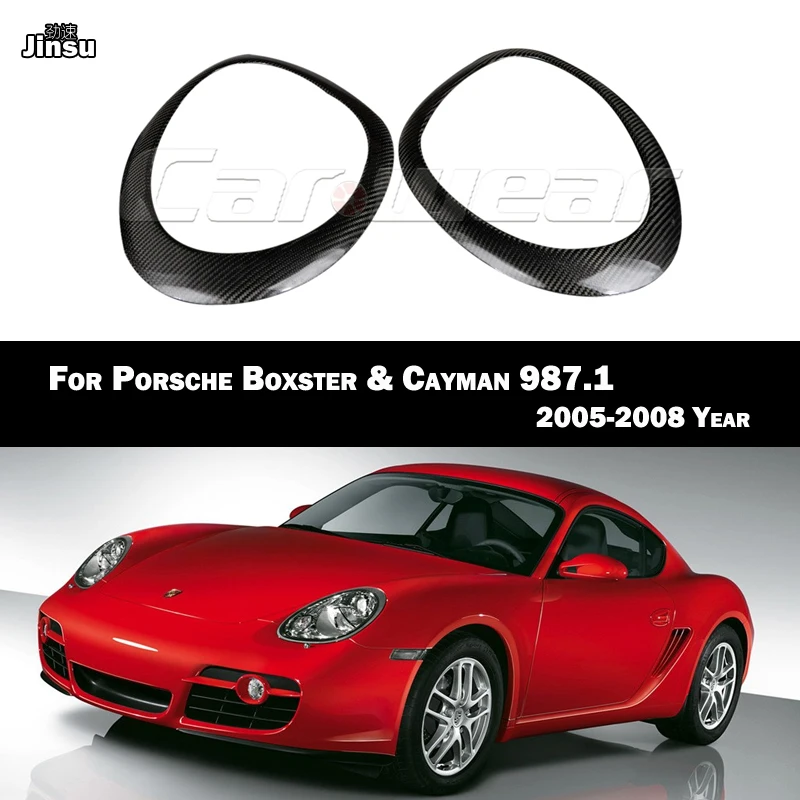 Carbon Fiber Headlight Cover Front Lamp Decorative Eyebrows For Porsche Cayman S Boxster 987.1 2005 2006 2007 2008 Car Styling