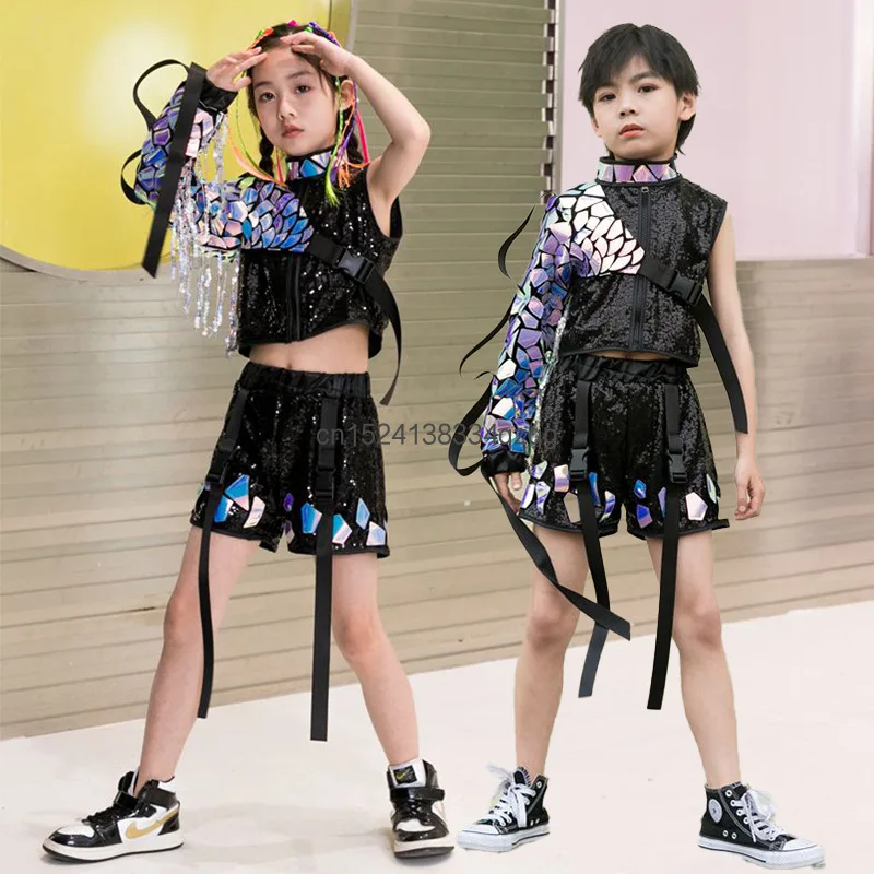 Children's Jazz Hip-hop Clothing Fashion Model Show Fashion Clothing Girl Hip-hop Boy Sequin Dance Chinese Fashion Performance
