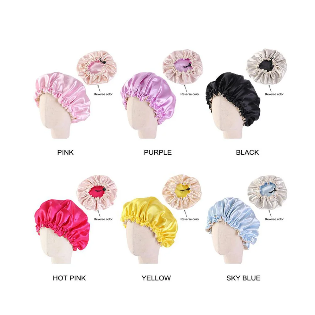 หมวกนอนเด็กสองชั้นสีเหลือง ยางยืด ปรับขนาดได้ ป้องกันผมขณะนอนหลับ ใช้ได้กับการอาบน้ำและล้างหน้า