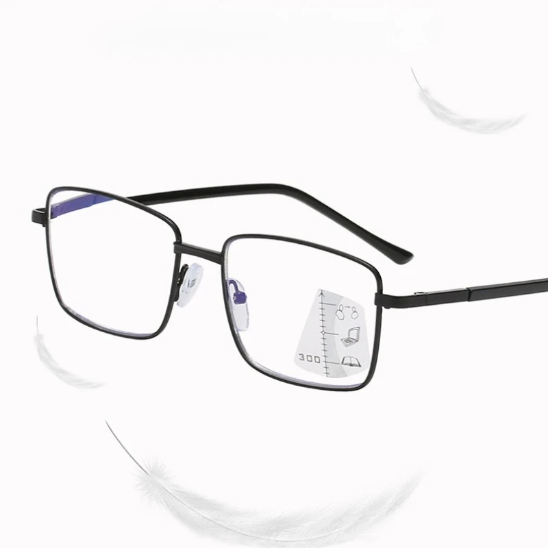 Dual-use Glasses with Spring Legs Men's Automatic Zoom Far and Near Full Frame Multi Focus Reading Glasses with Anti Blue Light