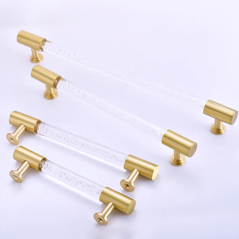 Transparent Acrylic Handle for Furniture Cabinet Pulls Brass Crystal Wardrobe Knobs Chest Drawer Bar Pull Handles