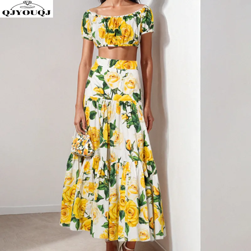 

Cross border 2025 summer new European and American women's sexy printed top+half skirt fashion two-piece set