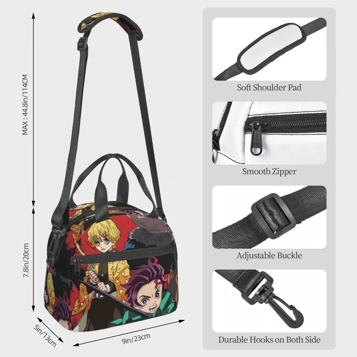 Kimetsu No Yaiba Demon Slayer Lunch Bags Insulated Bento Box Lunch Tote Resuable Picnic Bags Cooler Thermal Bag for Woman Office