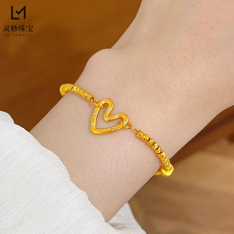 

9999 24K real gold store same style women's gold bracelet gold hollow point diamond heart beautiful jewelry