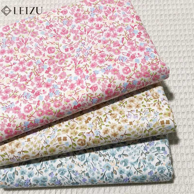 

0.5/1/2M Small Floral Fabric Pink Yellow Blue Printed Cloth Countryside Style Pure Cotton Twill Lining for Handmade DIY Clothing